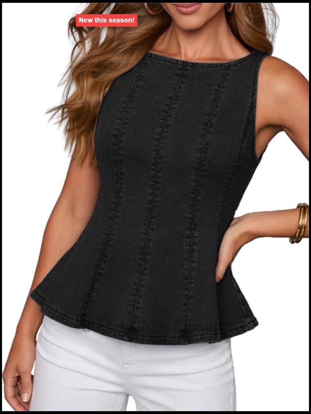 Denim Peplum Tank Top for Women Fitted Corset Style with Back Zipper